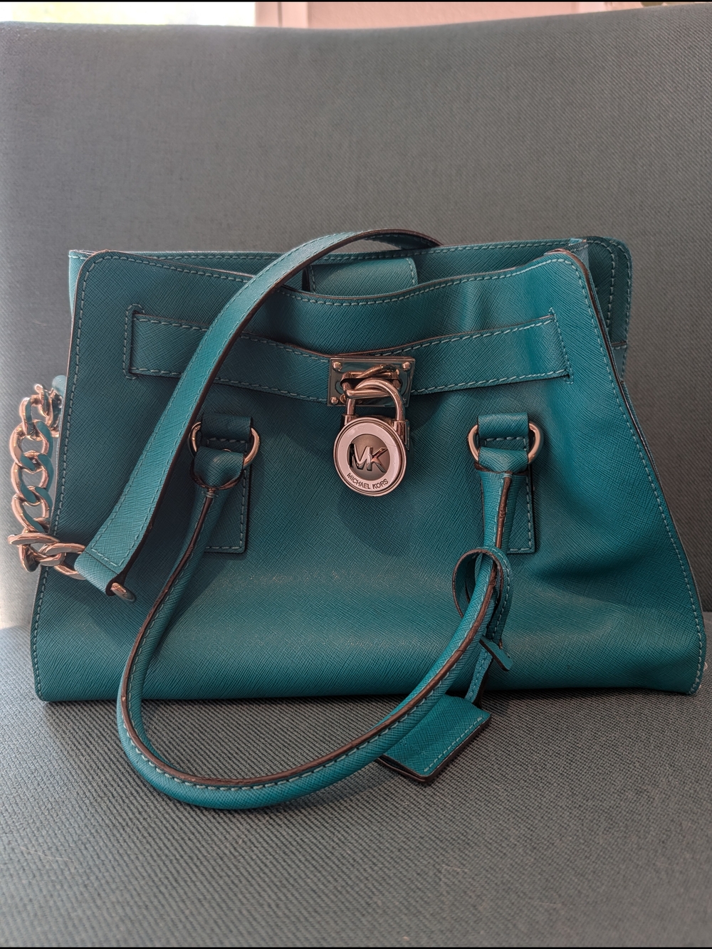 Michael Kors Hamilton Saffiano Leather Satchel Handbag with Lock & Key Detail
